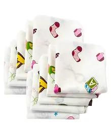 Trance Home Linen Super Soft 100% Cotton Thin Malmal Face Towels Pack of 10- Multicolour