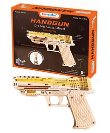 Funvention Handgun DIY Functional Mechanical Model STEM 3D Puzzle Lerning Collectible Kit With Rubberband Shooting & Storage- Multicolor