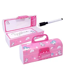 Toyshine Pencil Box with Code Lock Pen Case Large Capacity Multi-Layer Multi-Function Storage Bag Secret Compartment Pencil Box Unicorn Print - Pink
