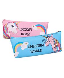 Toyshine Pack of 2 Unicorn Soft Pencil Storage Case Pouch School Supply Organizer Students Stationery Pouch for Girls- Pink and Blue