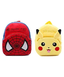 PROERA Pikachu & Spiderman Kids School Bag Soft Plush Cartoon Plush Bag Pack of 2 - 11 inches