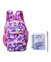 Happile Kids Unicorn School Backpack Purple Pink with Diary and Pen Combo - Height 17 Inches