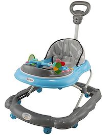 JoyRide Baby Walker with Adjustable Height Music Light Push Handle Bar Blue