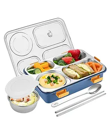 New Pinch Stainless Steel Lunch Box with Spoon and Fork - Blue