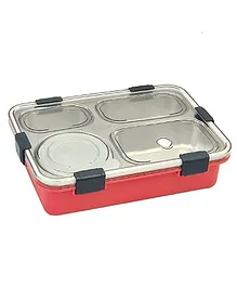 Yamama 4 Grid Insulated Stainless Steel Lunch Box With Separate Bowl With Lid - Red
