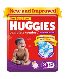 Huggies Wonder Pants India's Fastest Absorbing Diaper Small Size Baby Diaper Pants- 32 Pieces