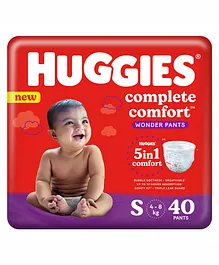 Huggies Complete Comfort Wonder Pants Small (S) Size (4-8 Kgs) Baby Diaper Pants, 40 count, with 5 in 1 Comfort
