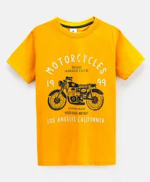 Ollypop Cotton Half Sleeves T-Shirt Motocycle Print - Orange