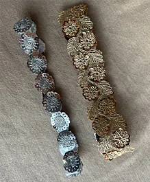 CHOKO Set Of 2 Sequin Floral Embellished Headbands - Silver & Golden