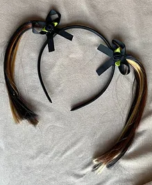 CHOKO Ponytail Wig Extension & Bow Embellished Hair Band - Brown & Black