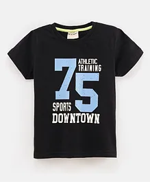Lazy Bones Cotton Half Sleeves T-Shirt 75 Sports Downtown Text Print - Black