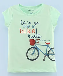 Lazy Bones Cotton Short Sleeves Top Lets Go For A Bike Ride Print - Green