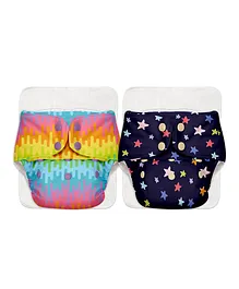 BASIC Freesize Adjustable Washable and Reusable Cloth Diaper with Inserts Pack of 2 - Assorted Prints
