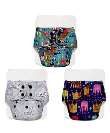 BASIC Freesize Adjustable Washable and Reusable Cloth Diaper with Inserts Pack of 3 - Assorted Prints