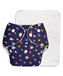 SuperBottoms Basic Adjustable Washable & Reusable Cloth Diaper With Dry Feel Cotton Pad For Babies For Day Time Use Stars- Blue