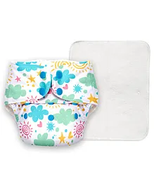 BASIC Reusable Cloth Diaper with New Quick Dry UltraThin Insert - White & Blue