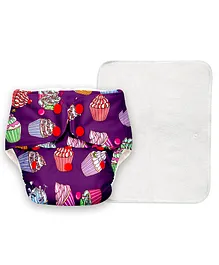 SuperBottoms Basic Adjustable Freesize Reusable Cloth Diapers with Dry Feel Inserts Cupcakes Print - Purple