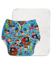 SuperBottoms Basic Adjustable Freesize Reusable Cloth Diapers with Dry Feel Inserts Pirates Print - White