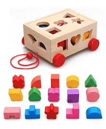 Baybee Wooden Push and Pull Along Toys with String Shape Sorter Puzzle Cube Classic Wooden Toys Educational Learning Toy for Kids - Multicolor