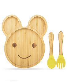 Starkiddo Teddy Bamboo Suction Plate and Learning Weaning Set - Yellow