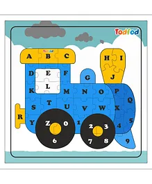 TodFod Train Shaped Wooden Jigsaw Puzzle English Alphabets Blue Yellow - 36 Pieces