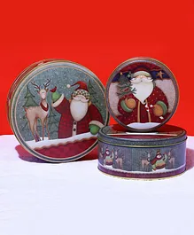 A Vintage Affair Santa & Reindeer Round Storage Box Set of 3 -  Red