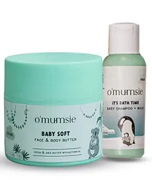O'mumsie Tiny Explorers Travel Kit for Face & Body Butter 50 gm Baby Wash Shampoo 50 ml In an Amazing Gift Pouch Perfect For Babies & Kids For Travel - Pack of 2-