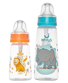 Mylo Baby Feels Natural Baby Feeding Bottle 125 ml & 250 ml Pack of 2  Lion Elephant - 375 ml