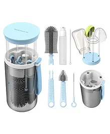 Adore Travel Bottle Cleaning Brush Kit & Drying Rack with Storage Case - Blue
