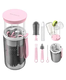 Adore Travel Bottle Cleaning Brush Kit & Drying Rack with Storage Case - Pink