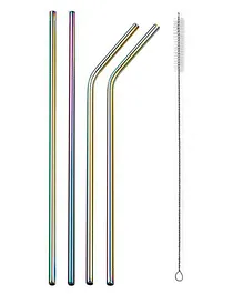 Adore Multicolour Stainless Steel Straw with Cleaning Brush Pack of 5 - SIlver