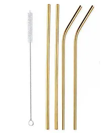 Adore Golden Stainless Steel Straw with Cleaning Brush Pack of 5 - Golden