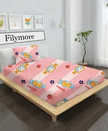 Filymore Pure Microfiber Twin Unicorn printed single bedsheet With 1 Pillow Cover - Peach