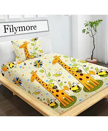 Filymore Giraffe Cartoon Printed Kids Single bedsheet Made with Pure Microfiber for Single Bed - Yellow and Cream
