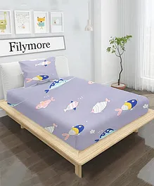 Filymore Cute Purple Fish Single Bedsheet For Kids Designer Cartoon Printed Bedsheet For kids room Single Bed 240 TC Made With Pure Microfiber - Purple and white