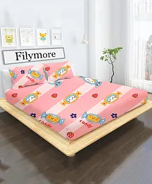 Filymore Cute strawberry candy printed double Bedsheet for kids girls room Made with super soft microfiber Double Bedsheet with 2 Pillow Covers Size 90x90 Inch Pillow Cover Size 17 X 27 Inch,  Peach and Pink
