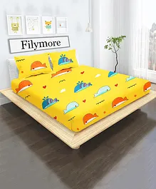 Filymore Double Bedsheet with Cute Fish Design and 2 Pillow Covers - Yellow
