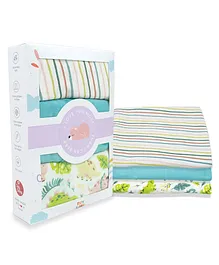 TIDY SLEEP 100% Cotton Muslin Swaddle Wrap Pack of 3 - Blue White Green
