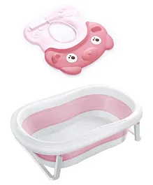 Safe-O-Kid Baby Foldable Bathtub with Temperature Plug with 1 No Tear & Adjustable Shampoo Hat - Pink