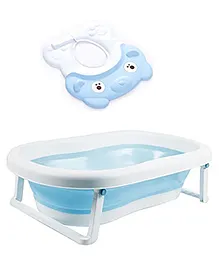 Safe-O-Kid Baby Foldable Bathtub with Temperature Plug with 1 No Tear & Adjustable Shampoo Hat - Blue