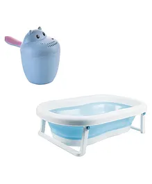 Safe-O-Kid Foldable Baby Bathtub with Temperature Sensitive Plug with 1 Hair Washing Mug - Blue