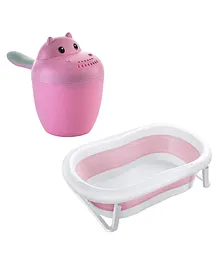 Safe-O-Kid Foldable Baby Bathtub with Temperature Sensitive Plug with 1 Hair Washing Mug - Pink
