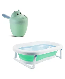 Safe-O-Kid Foldable Baby Bathtub with Temperature Sensitive Plug with 1 Hair Washing Mug - Green