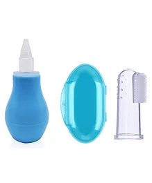 Safe O Kid Baby Nose Cleaner with BPA free Silicone Finger Brush - Blue & White