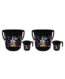 Kuber Industries Disney Team Mickey Print Unbreakable Virgin Plastic Bathroom Bucket with Mug Set Pack of 4 - Black