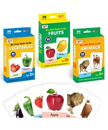 Little Berry My First Flashcards: Fruits, Vegetables and Animals, Pack of 3 - 108 Cards