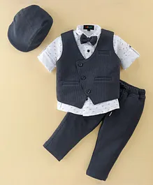 Robo Fry Full Sleeves Cotton Checkered Party Suit with Bow and Cap - Black
