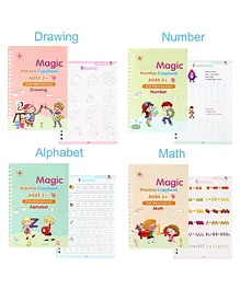 Planet of toys Sank Magic Practice Copybook, (4 BOOKS & 10 REFILLS &  2 Pen & 2 Grips) Number Tracing Book for Preschoolers with Pen Magic Calligraphy Copybook Set Practical Reusable Writing Tool Simple Hand Lettering (Colour May Vary)