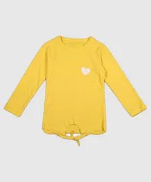 Chipbeys Full Sleeves Heart Placement Printed & Front Knot Detail Tee - Yellow