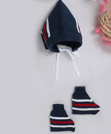 Little Angels Striped Designed Cap With Coordinating Socks - Navy Blue